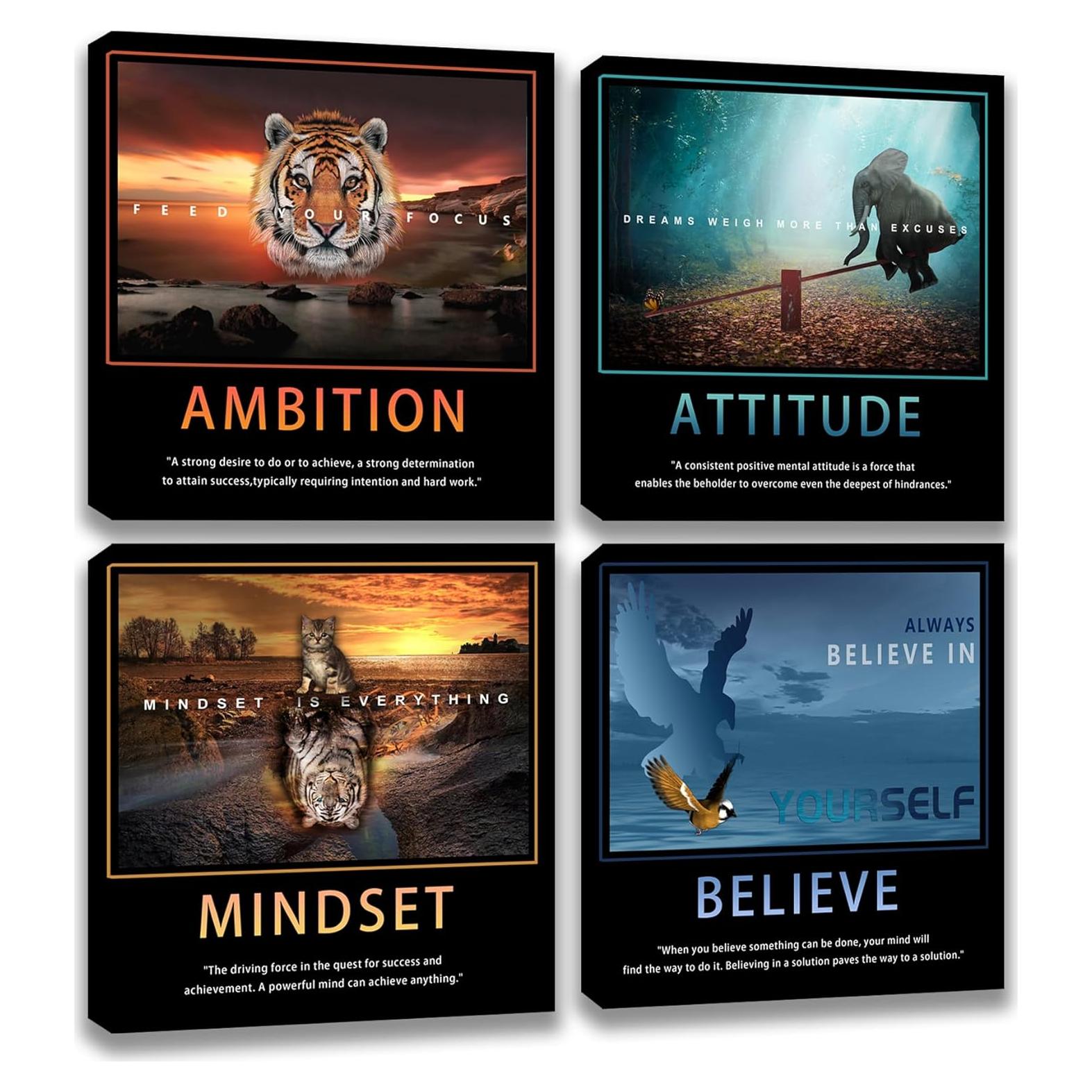 Arte de Pared Motivacional Enmarcado 4 Piezas 30.48cm Lienzo