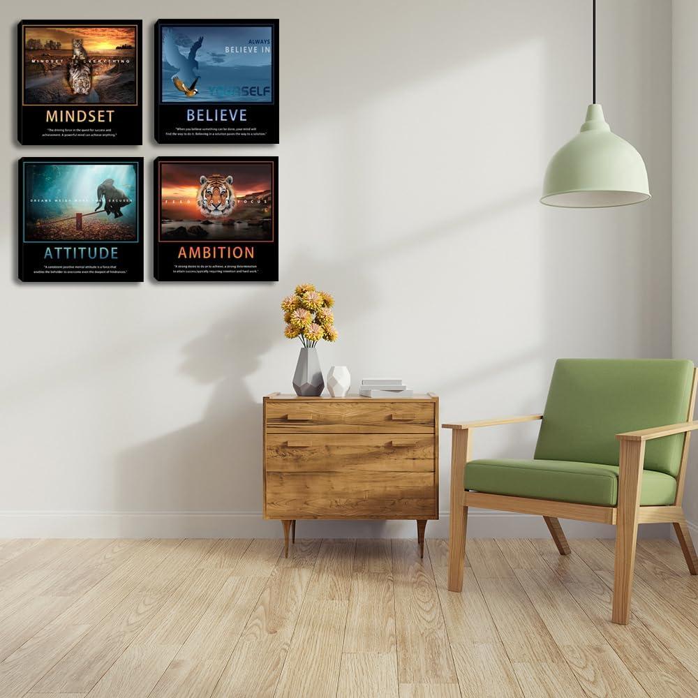 Arte de Pared Motivacional Enmarcado 4 Piezas 30.48cm Lienzo
