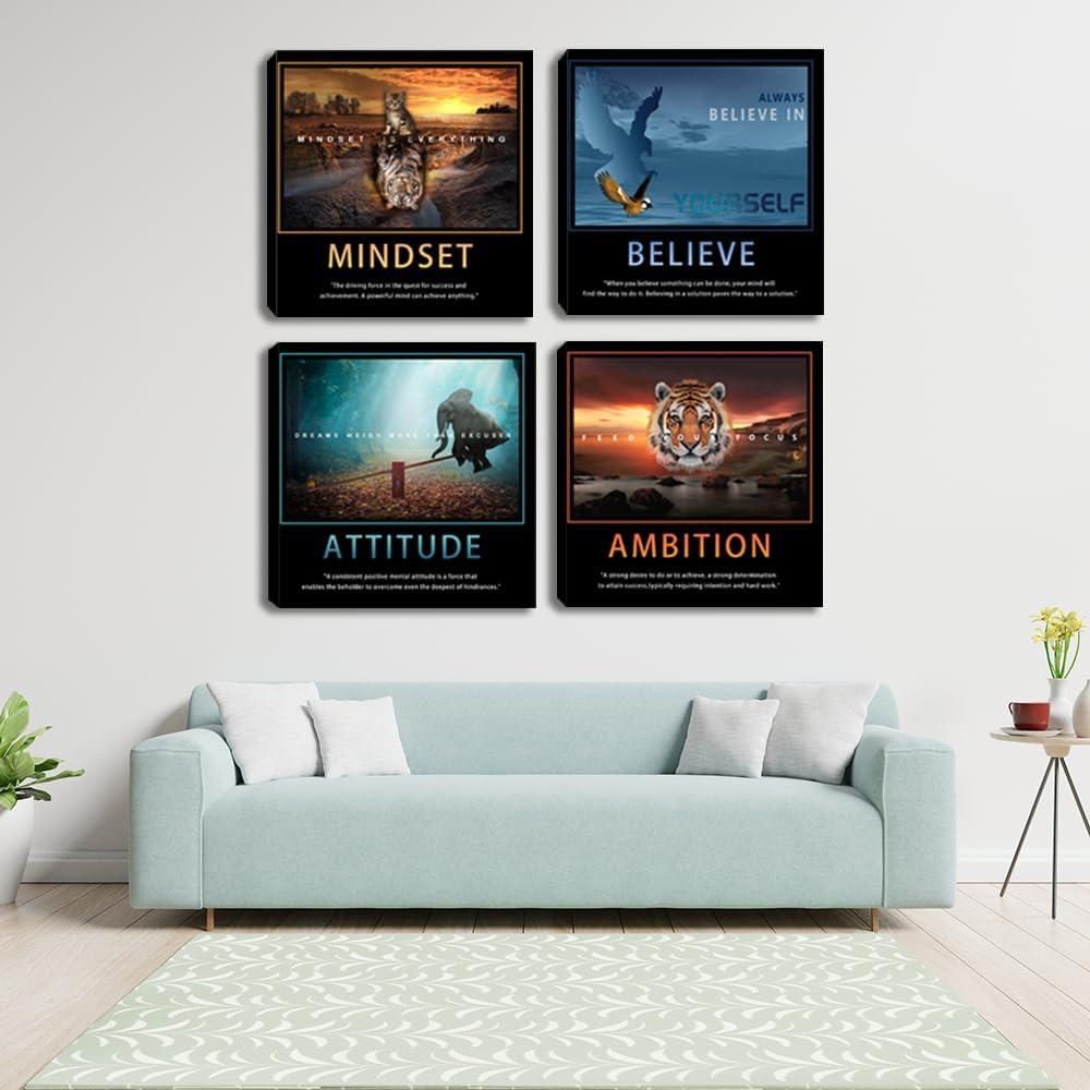 Arte de Pared Motivacional Enmarcado 4 Piezas 30.48cm Lienzo