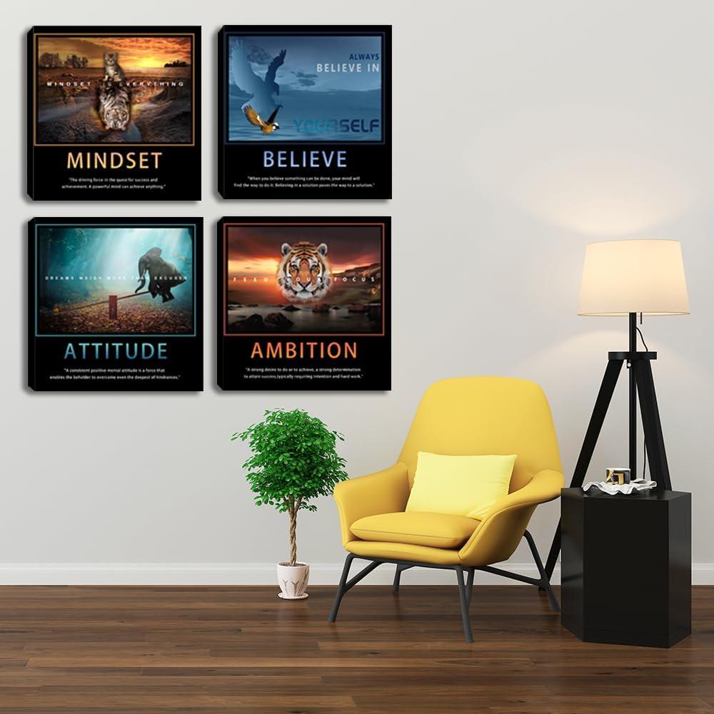Arte de Pared Motivacional Enmarcado 4 Piezas 30.48cm Lienzo