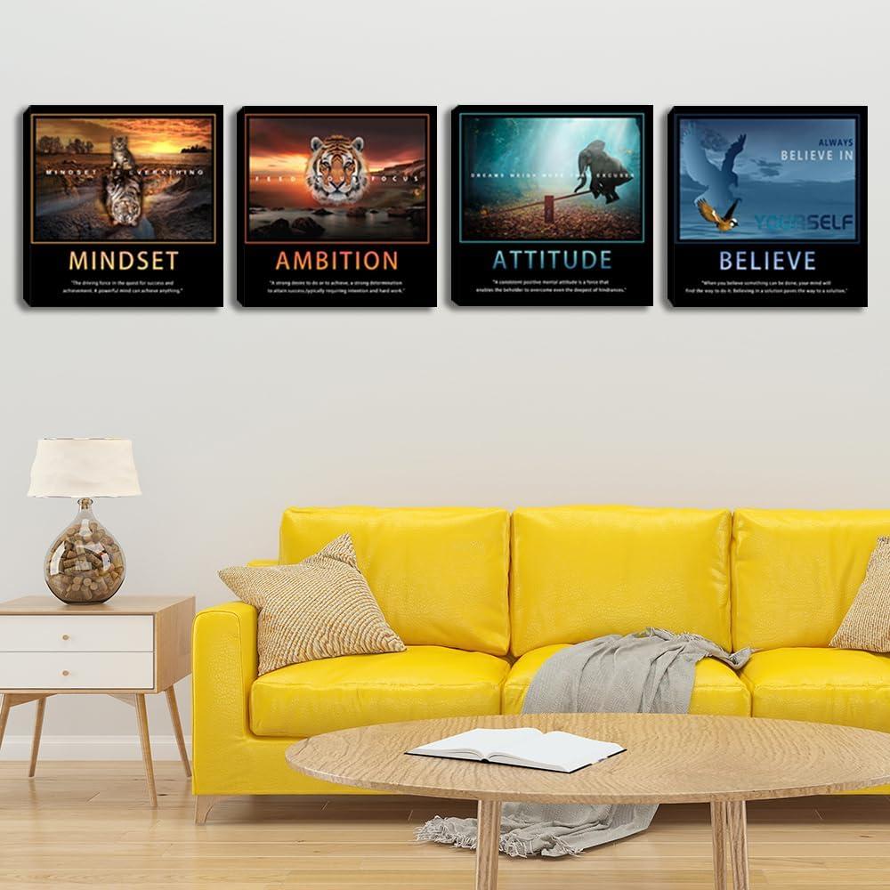 Arte de Pared Motivacional Enmarcado 4 Piezas 30.48cm Lienzo