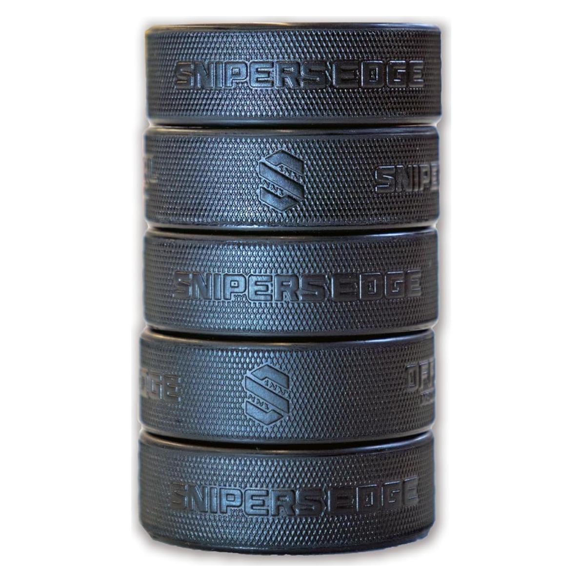 Paquete de 5 Pucks de Goma Negra Snipers Edge - Entrenamiento Hockey