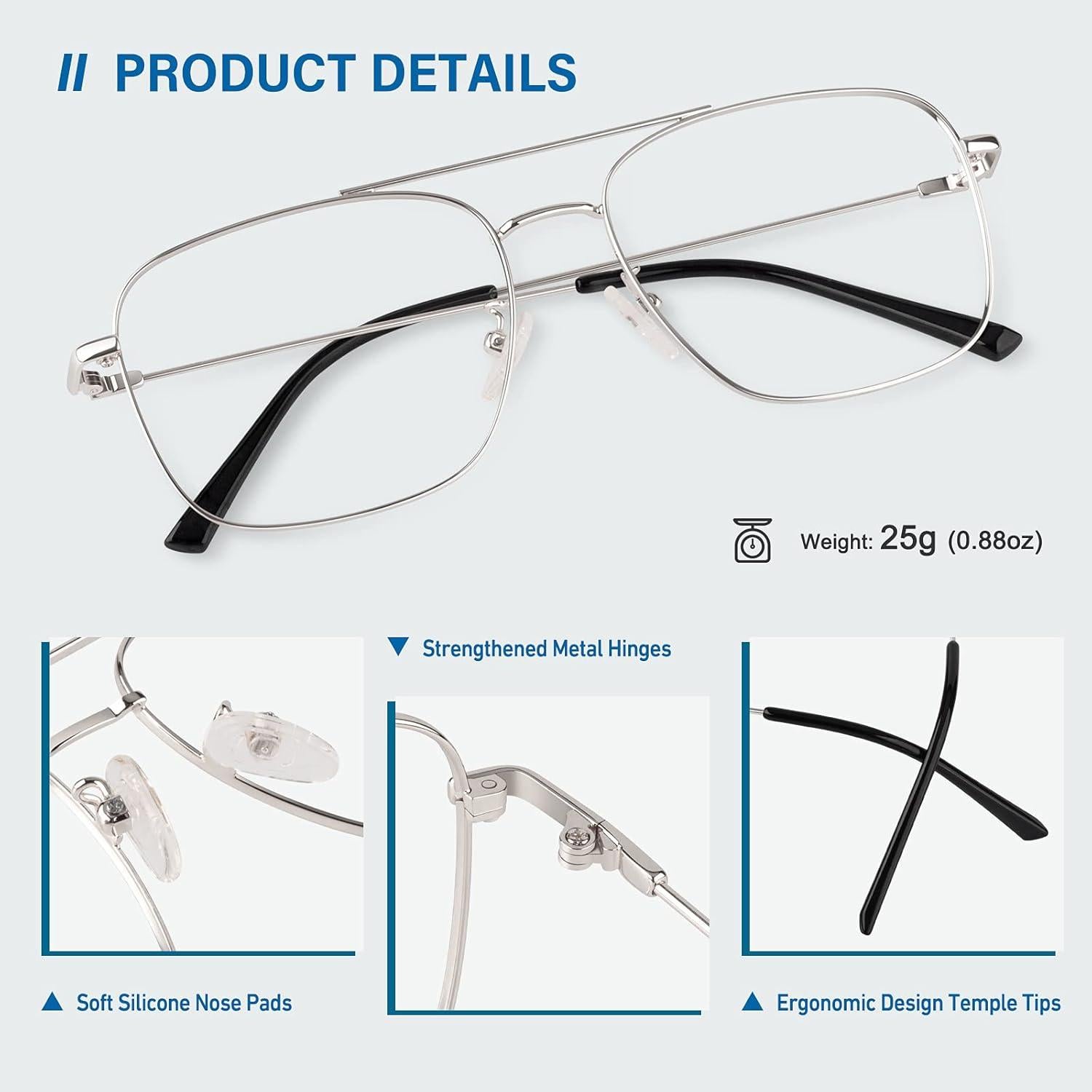 Gafas GQUEEN de Estilo Piloto con Lentes Claras UV400