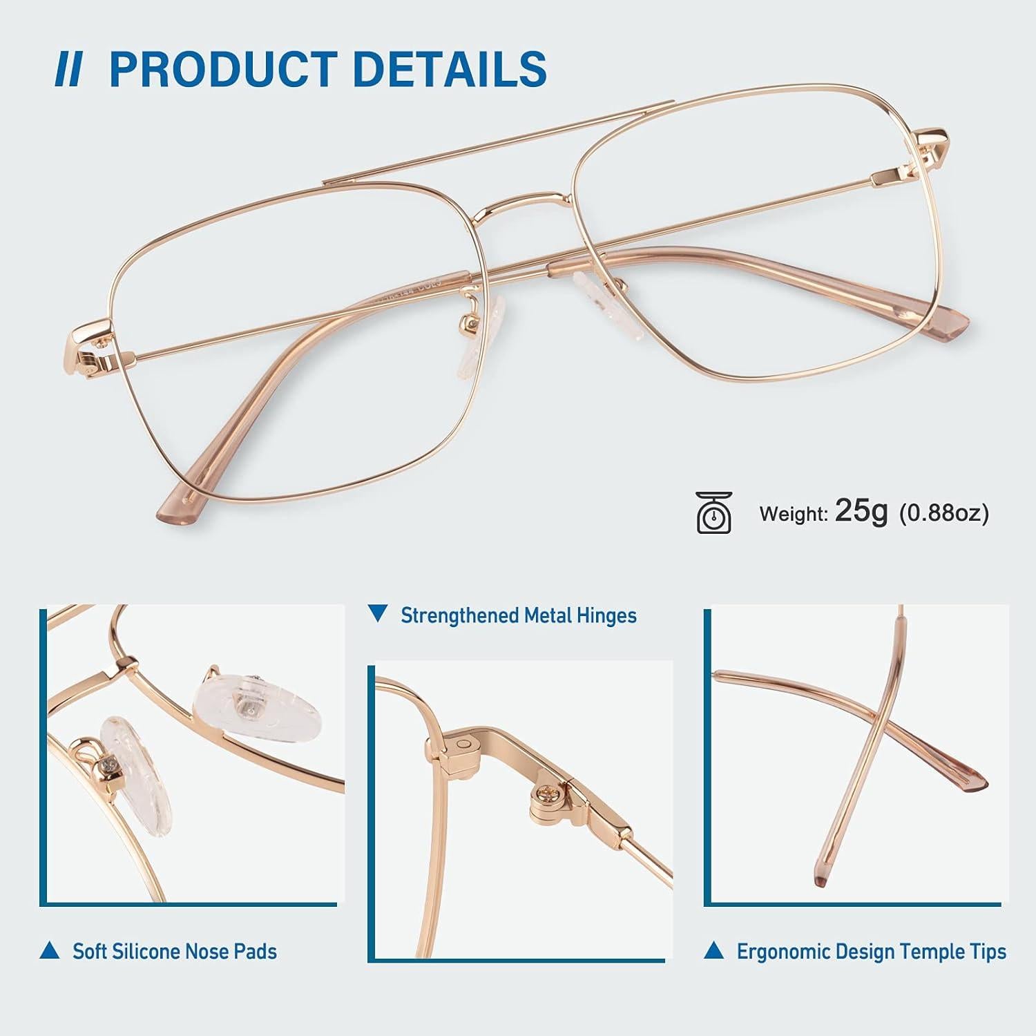 Gafas GQUEEN de Estilo Piloto con Lentes Claras UV400