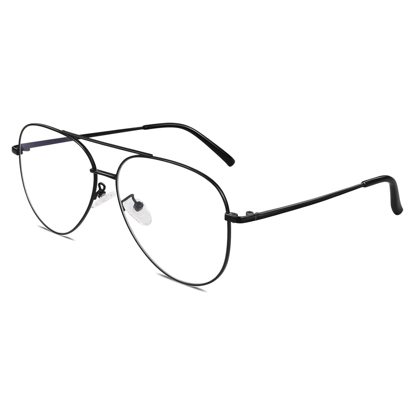 Gafas GQUEEN Estilo Piloto Negro UV400 Lentes Transparentes