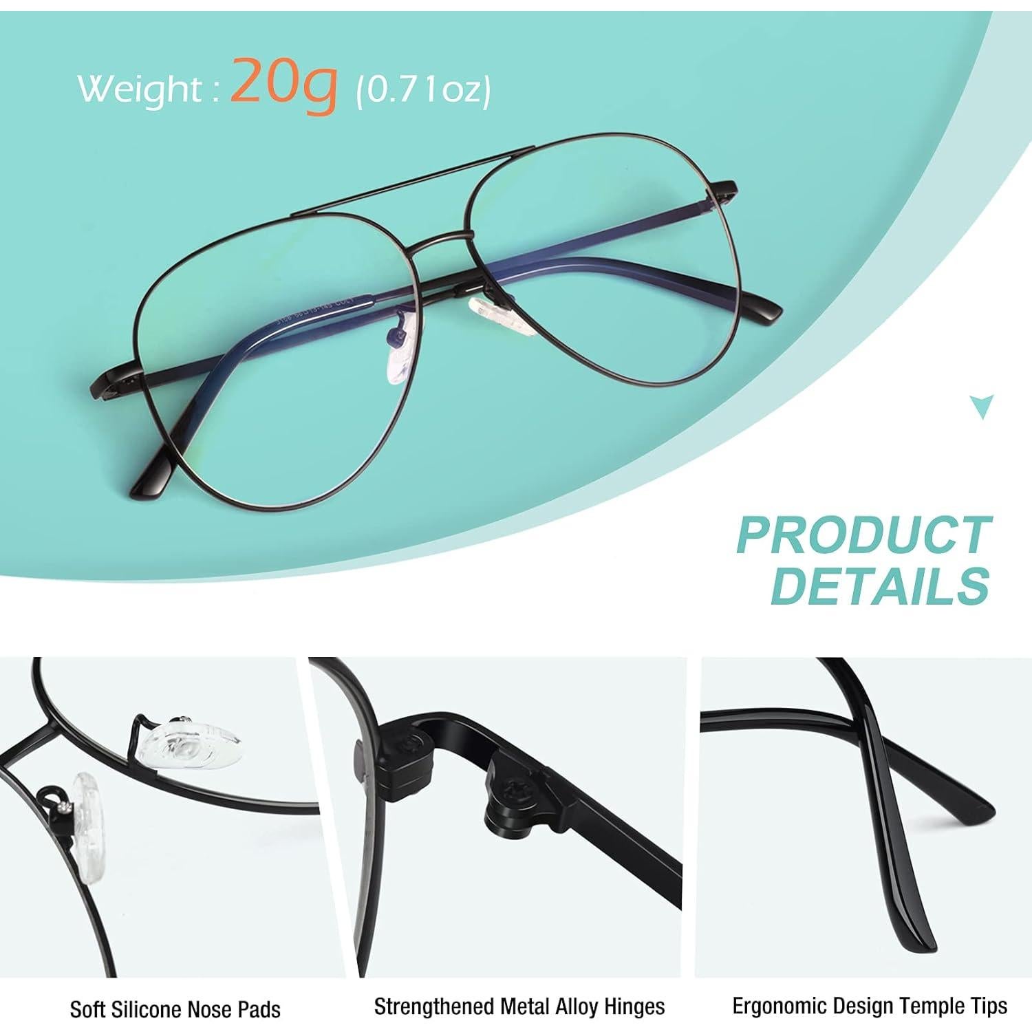 Gafas GQUEEN Estilo Piloto Negro UV400 Lentes Transparentes