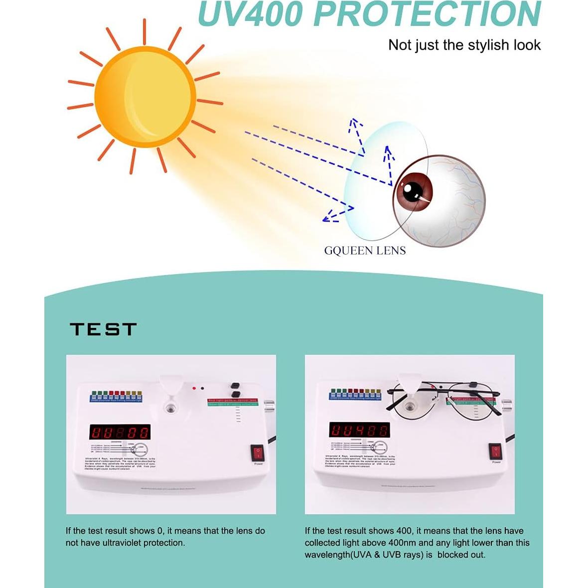 Gafas GQUEEN Estilo Piloto Negro UV400 Lentes Transparentes