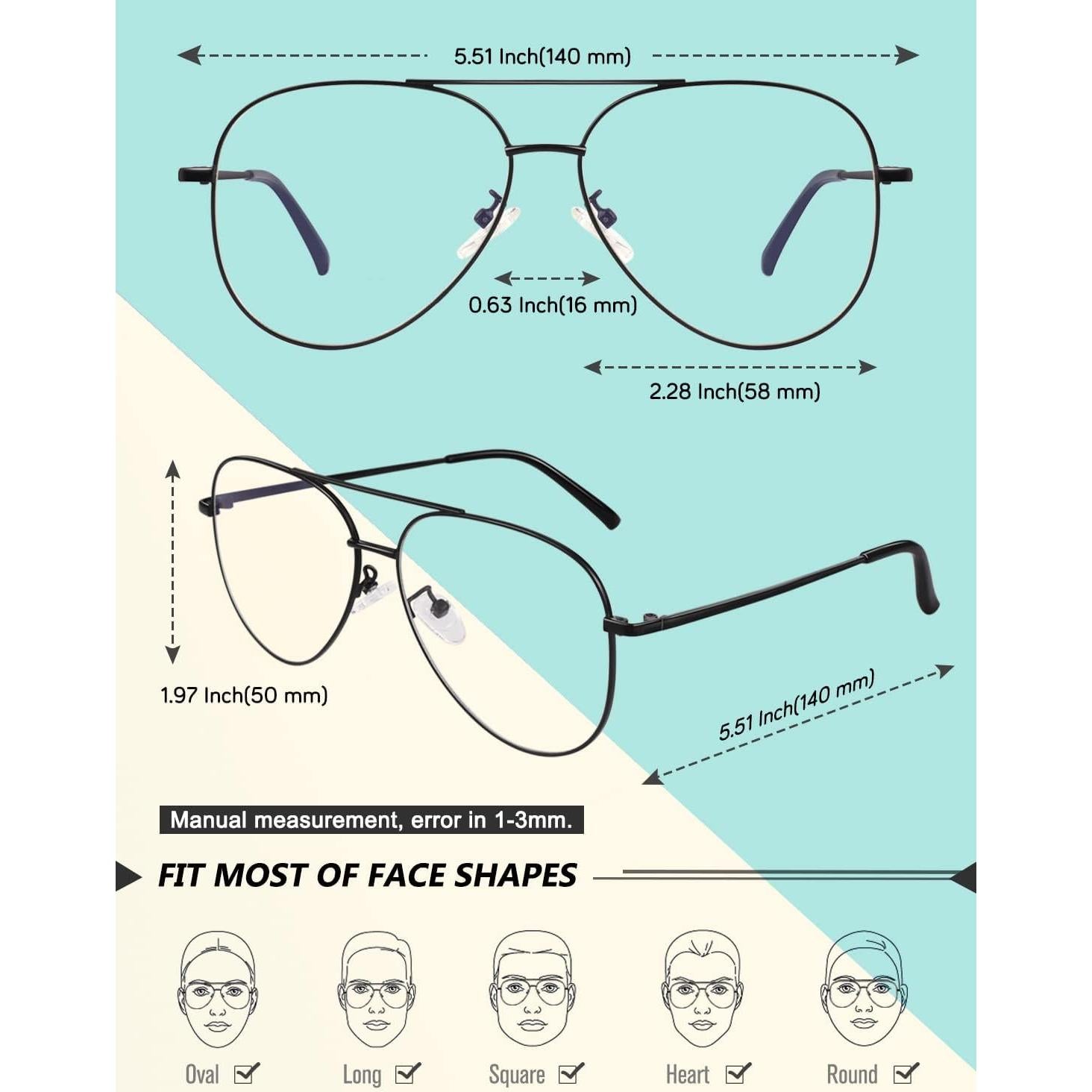 Gafas GQUEEN Estilo Piloto Negro UV400 Lentes Transparentes