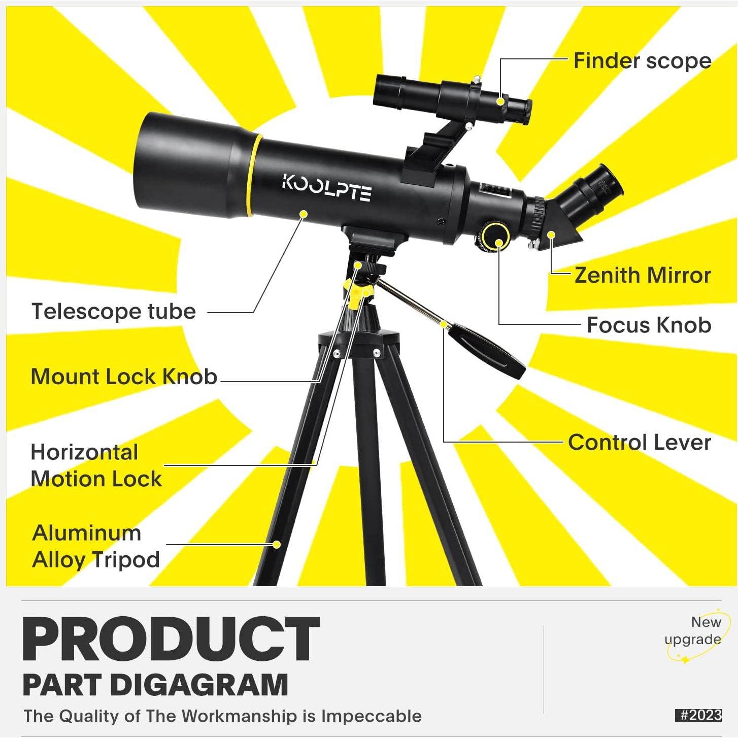 Telescopio Refractor Koolpte 70mm 400mm Portátil para Astronomía