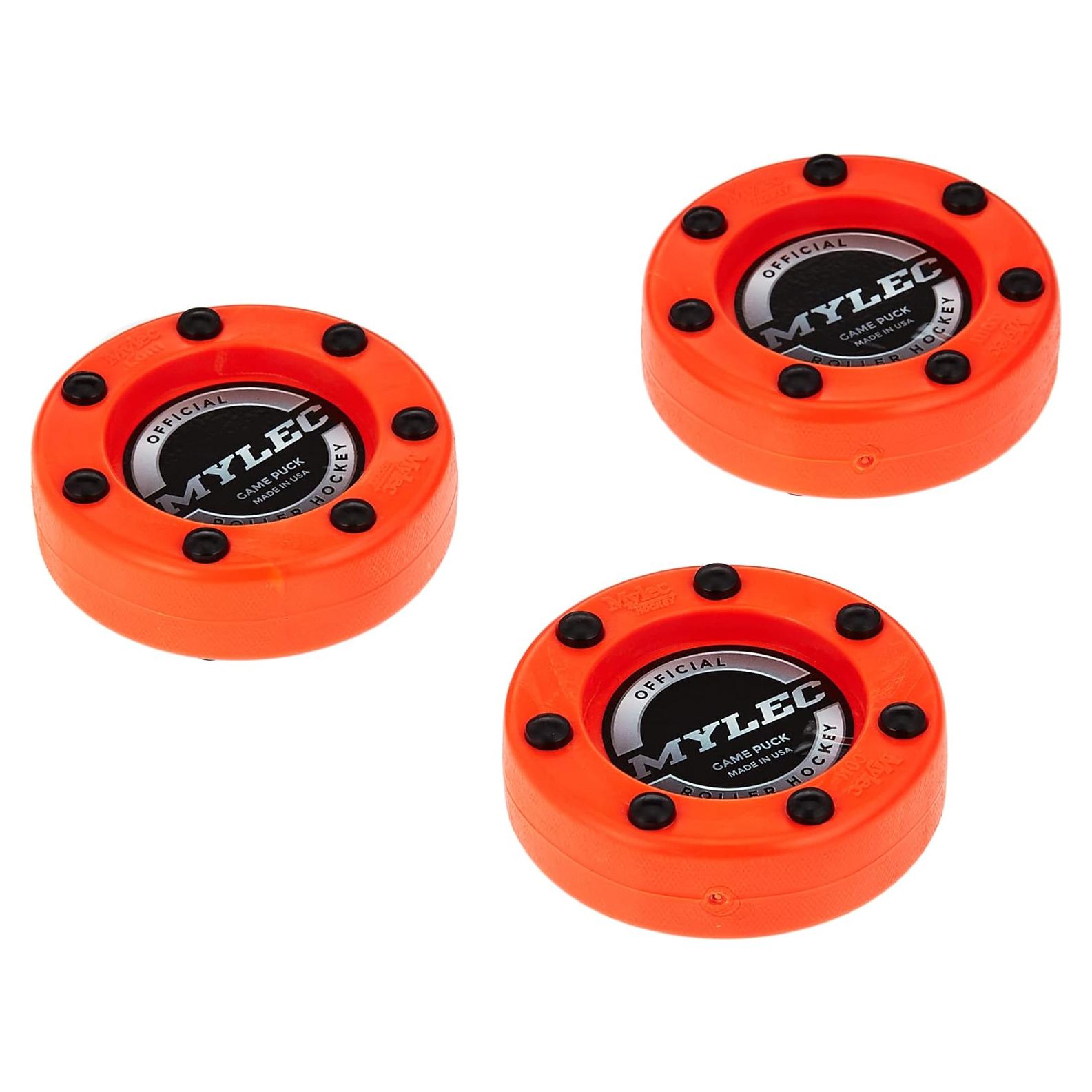 Pucks de Hockey Mylec PVC Reforzado Naranja - Paquete de 3