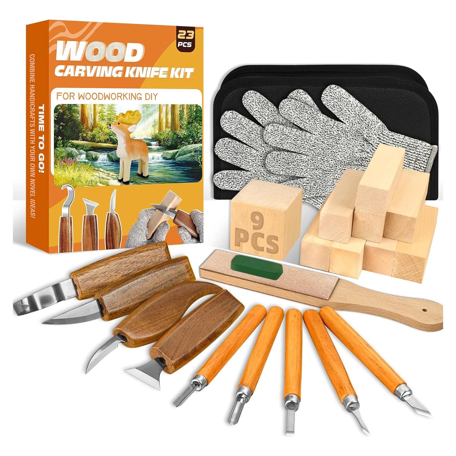 Kit de Tallado en Madera K KERNOWO 23 Piezas con Guantes