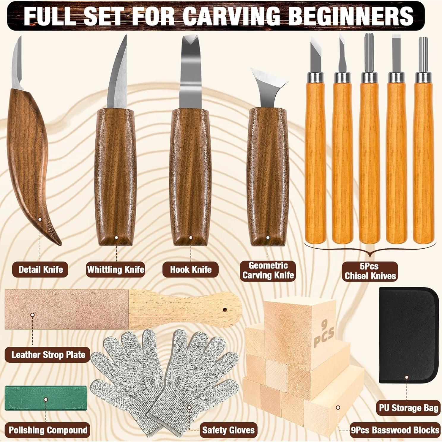 Kit de Tallado en Madera K KERNOWO 23 Piezas con Guantes