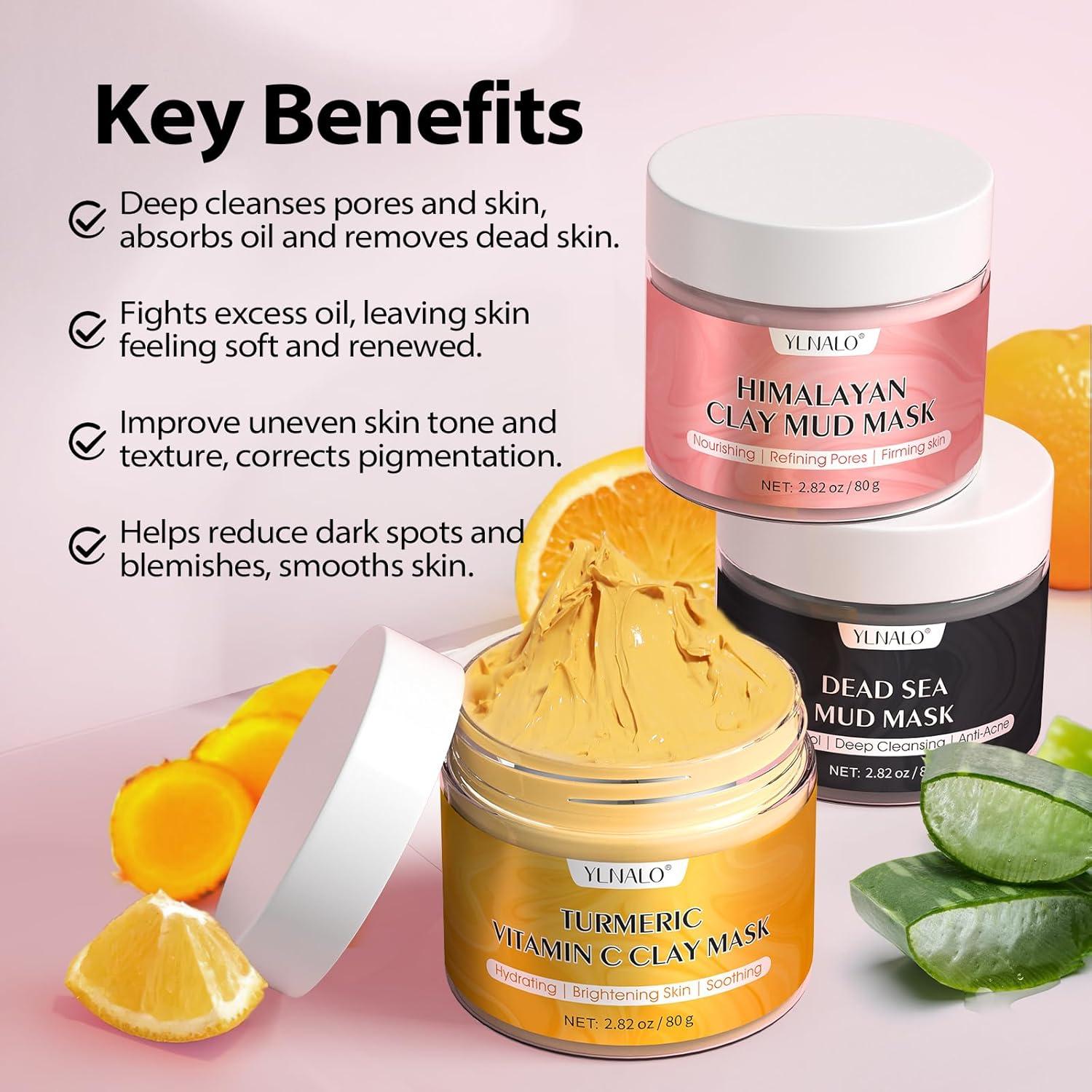 Juego de 3 Mascarillas Faciales YLNALO - Arcilla y Cúrcuma