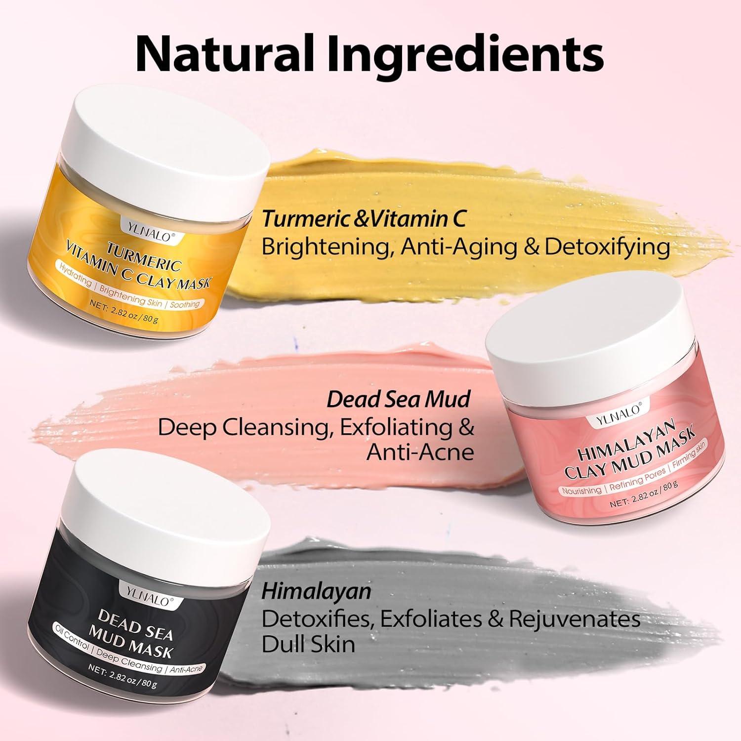 Juego de 3 Mascarillas Faciales YLNALO - Arcilla y Cúrcuma