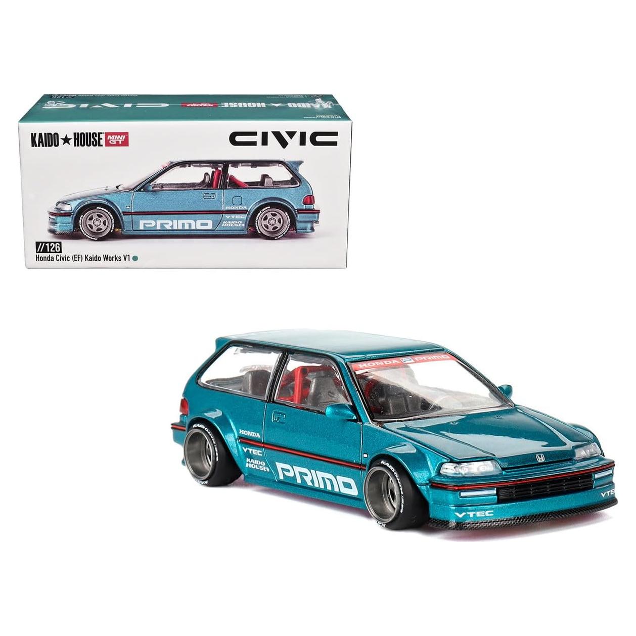 Miniatura Coche Diecast Honda Civic Kaido Works V1 Verde 1/64