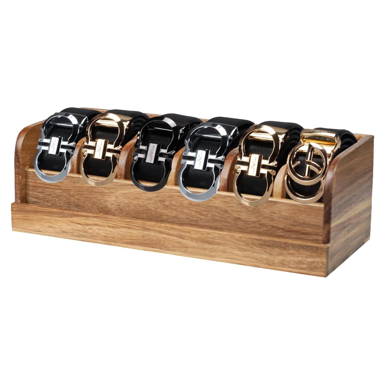Caja Organizadora de Cinturones MinBoo de Madera de Acacia 6 Compartimentos
