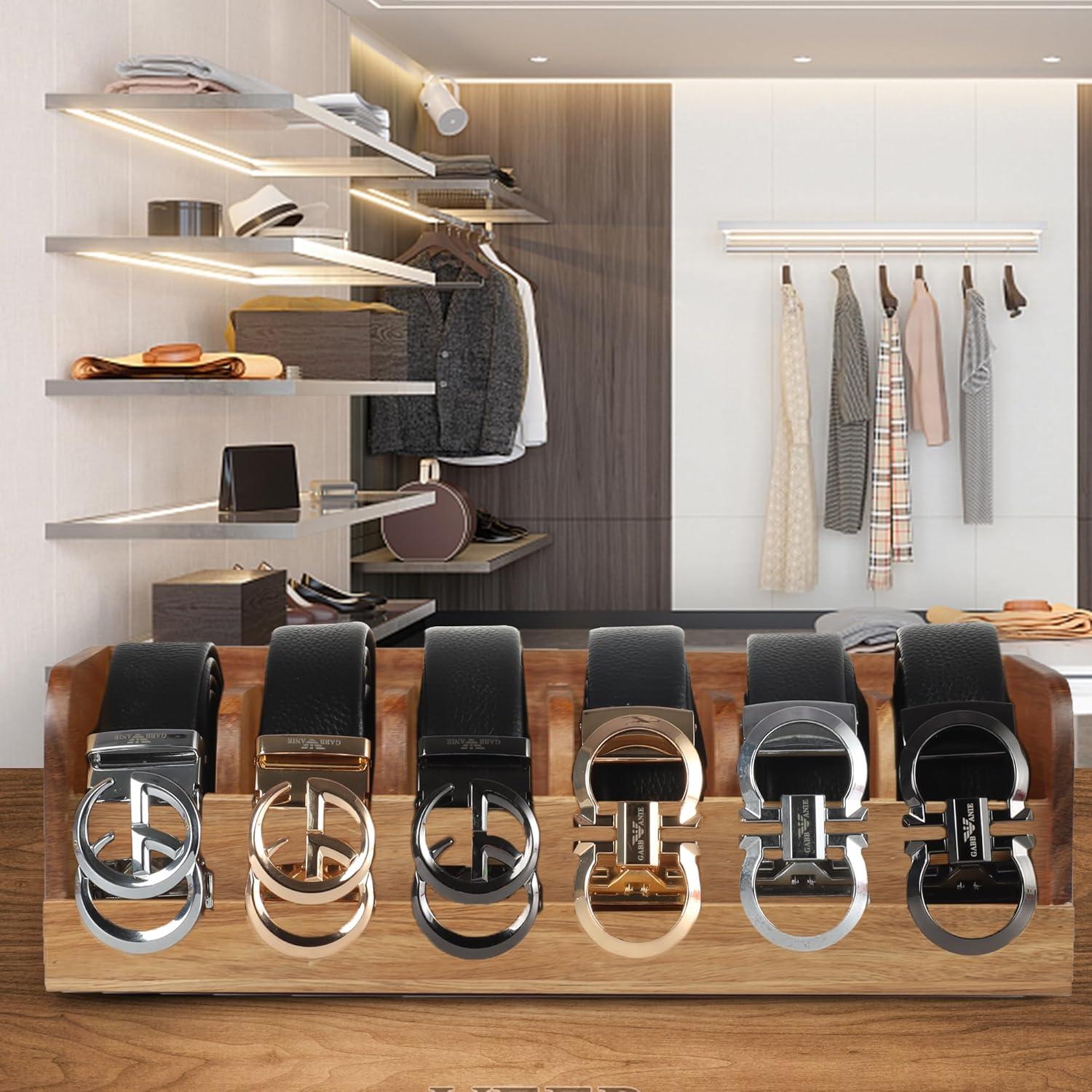 Caja Organizadora de Cinturones MinBoo de Madera de Acacia 6 Compartimentos