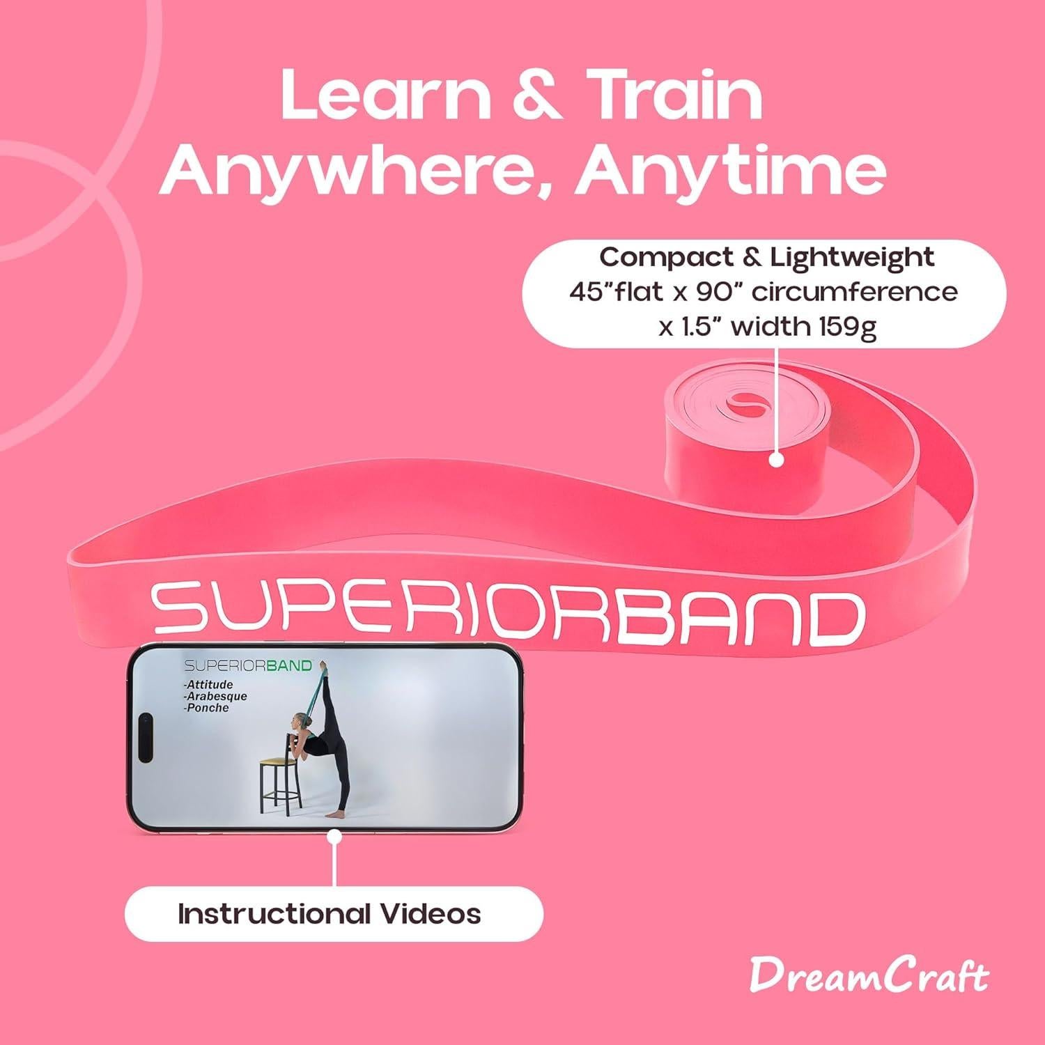 Banda de Estiramiento de Ballet DreamCraft - Rosa, 114.3 cm