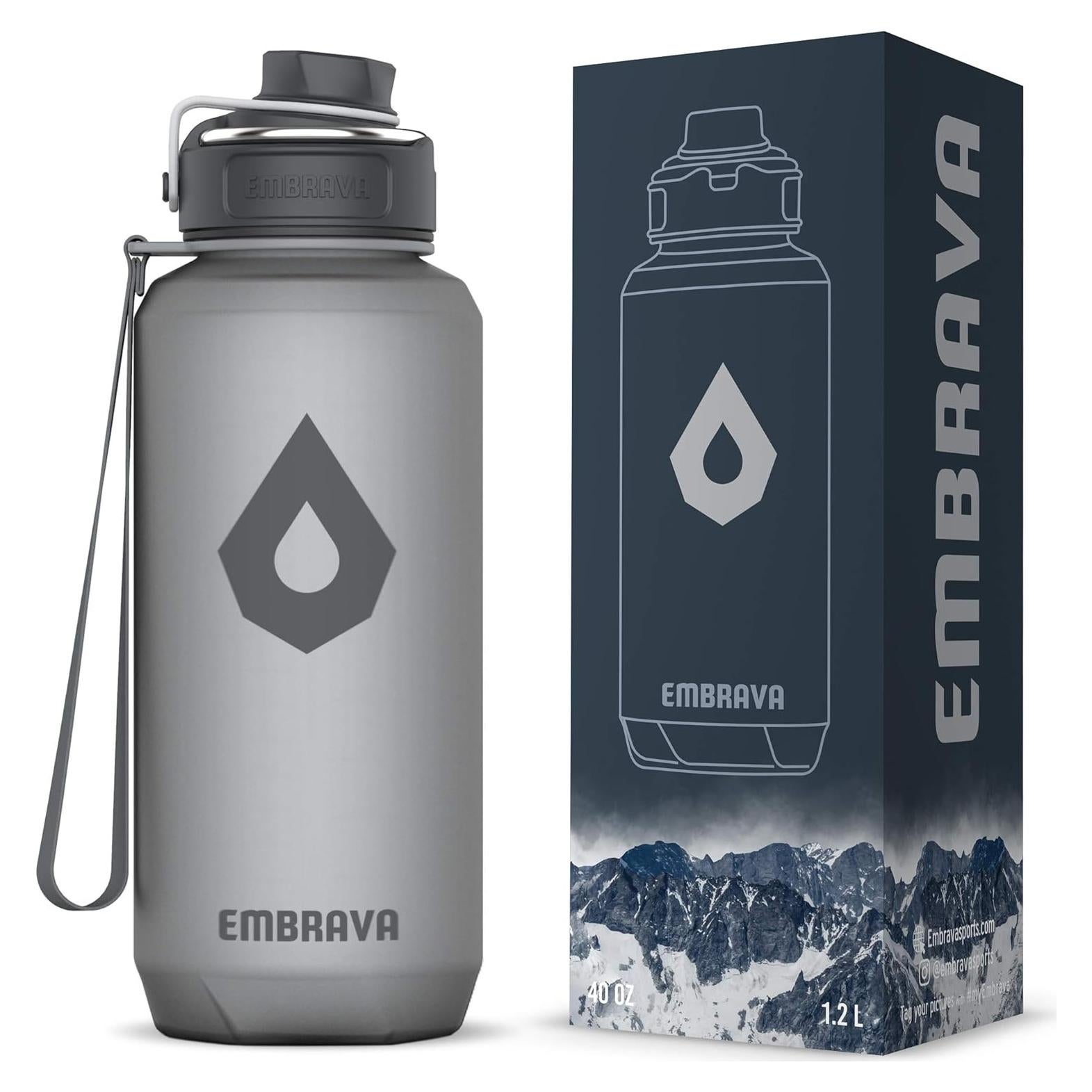 Botella de Agua Deportiva Embrava 40oz Gris Helado a Prueba de Fugas