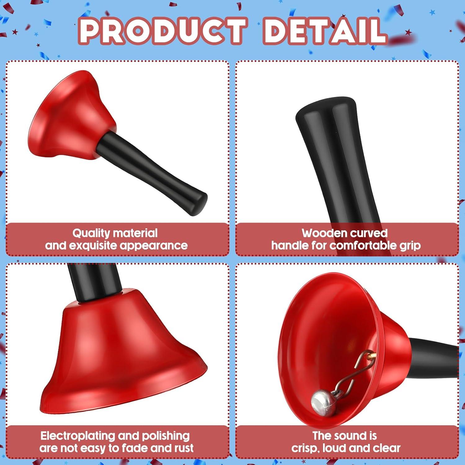 24 Campanas de Mano Rojas con Mango de Madera para Eventos