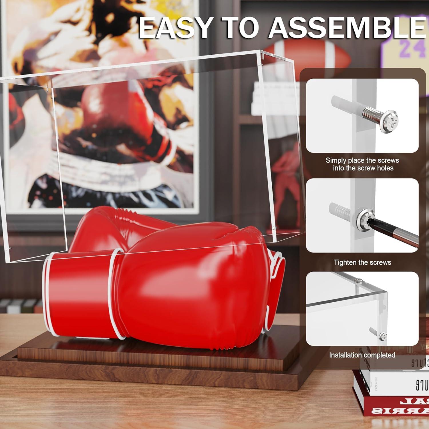 Caja de Exhibición para Guantes de Boxeo VGMiu con Base de Madera