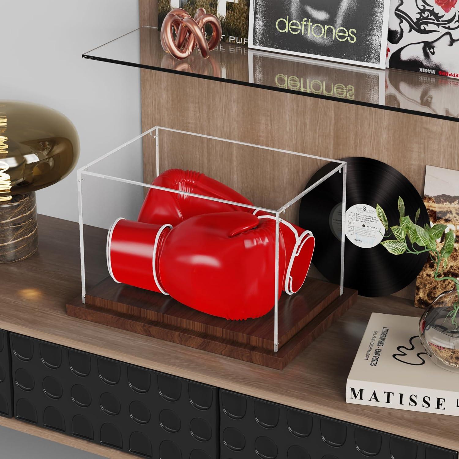 Caja de Exhibición para Guantes de Boxeo VGMiu con Base de Madera