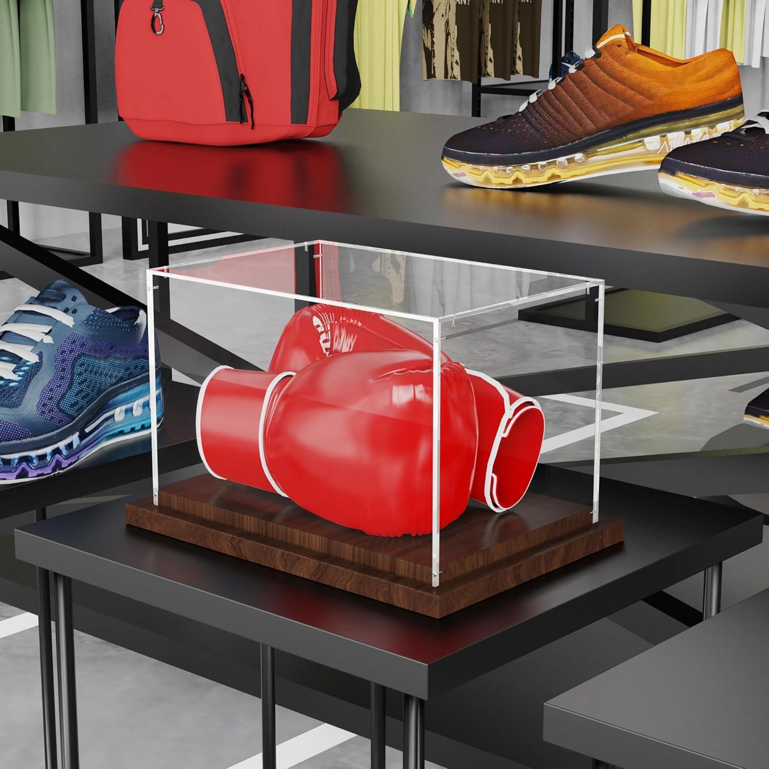 Caja de Exhibición para Guantes de Boxeo VGMiu con Base de Madera