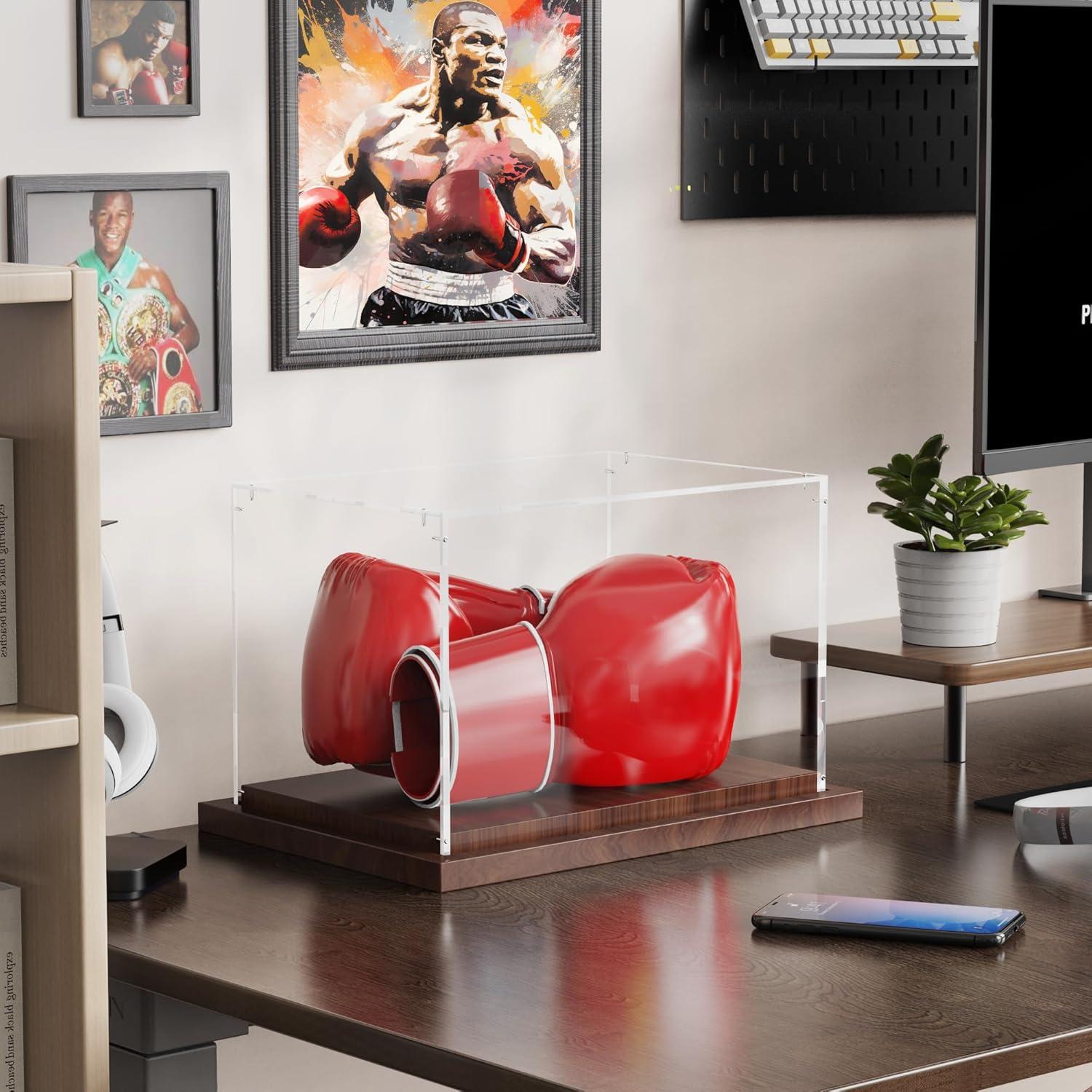 Caja de Exhibición para Guantes de Boxeo VGMiu con Base de Madera