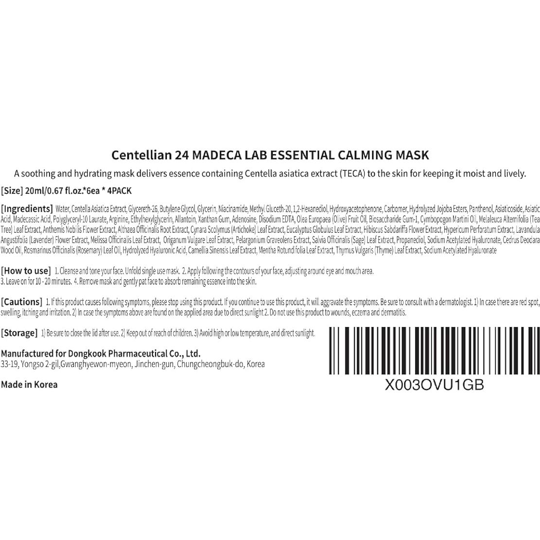 Mascarilla Facial Centellian 24 Calmante Extra 6pc - Piel Sensible