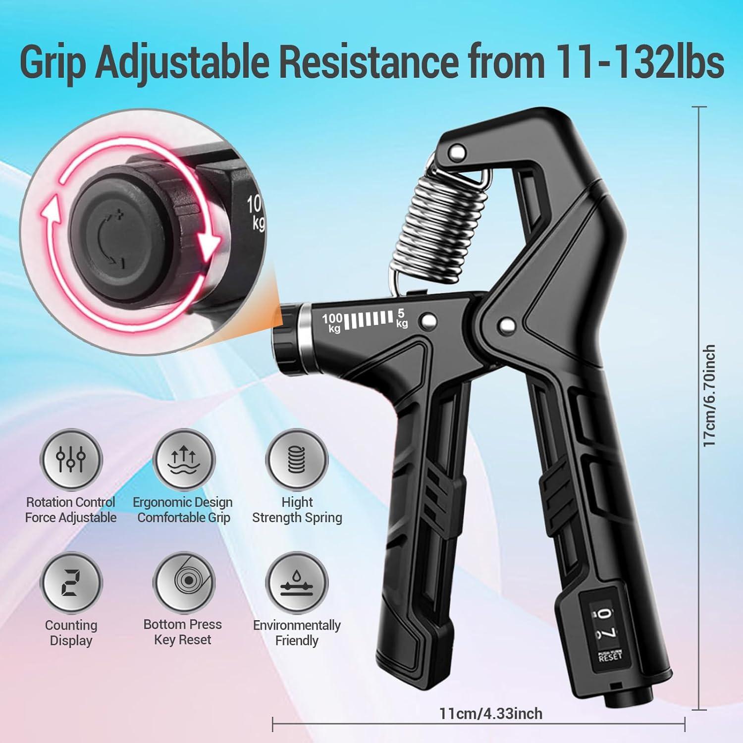 Fortalecedor de Agarre de Mano YESIMET 5-100kg Ajustable con Conteo