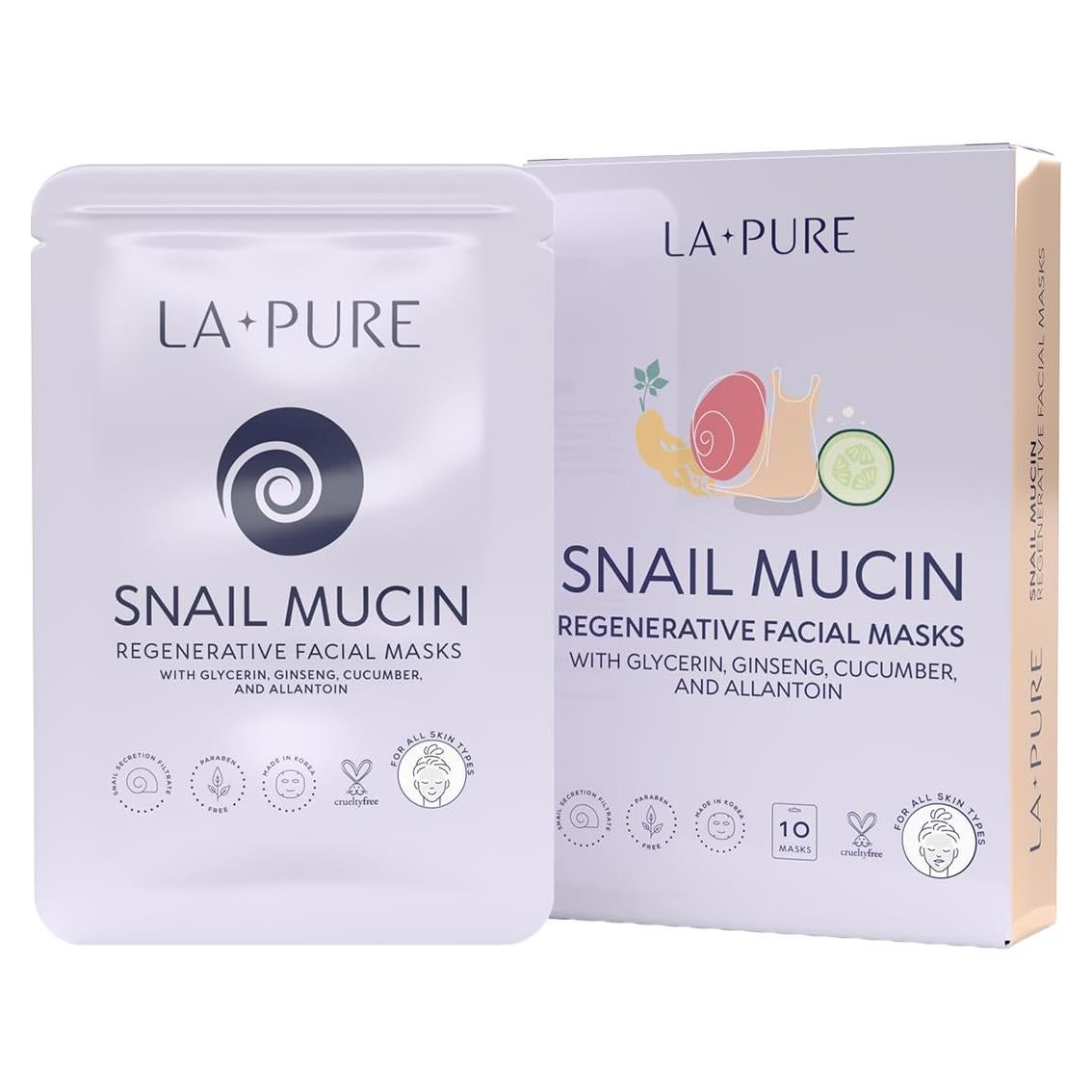 Mascarilla Facial de Mucina de Caracol LA PURE - 10 Unidades Hidratantes