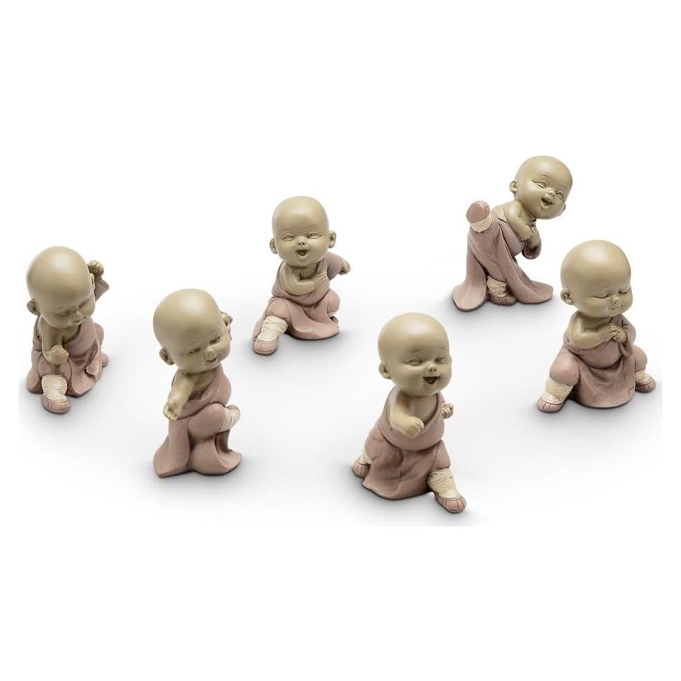 Conjunto de 6 Mini Monjes Luchadores de Resina 6.35 cm