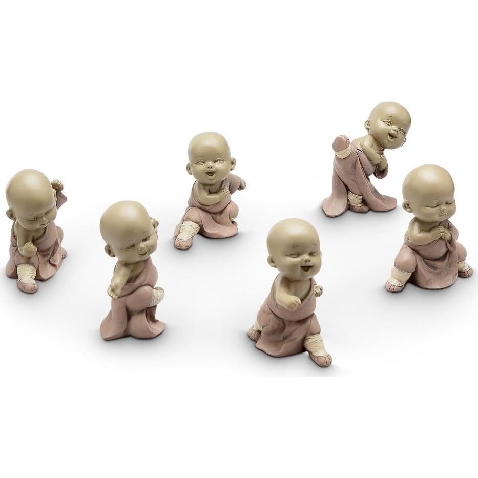 Conjunto de 6 Mini Monjes Luchadores de Resina 6.35 cm