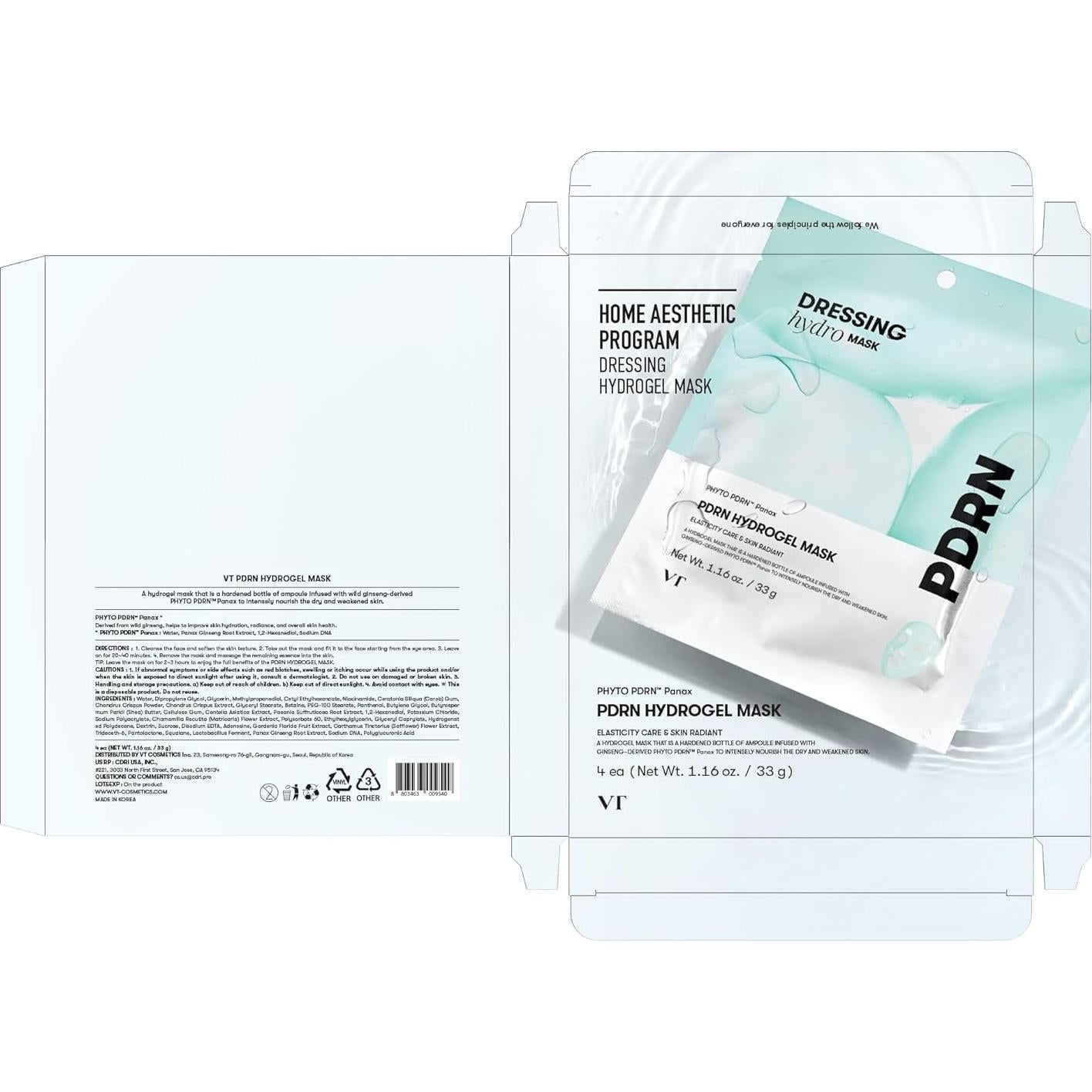 Mascarilla de Hidrogel VT COSMETICS PDRN 4x33g Nutritiva