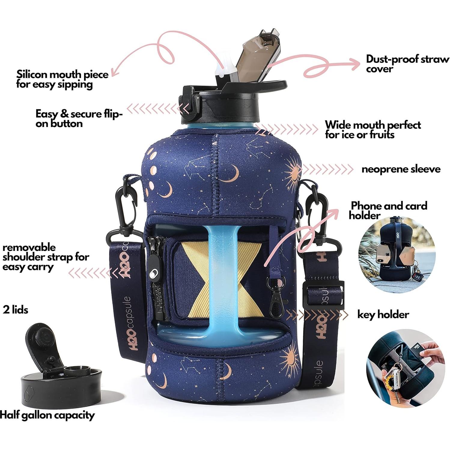 Botella de Agua H2O Capsule 2.2L con Funda y Popote - Libre de BPA