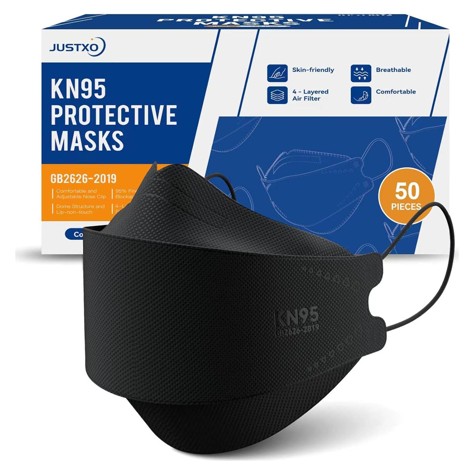 Mascarillas KN95 JUSTXO Paquete de 50, Negra, Cómodas