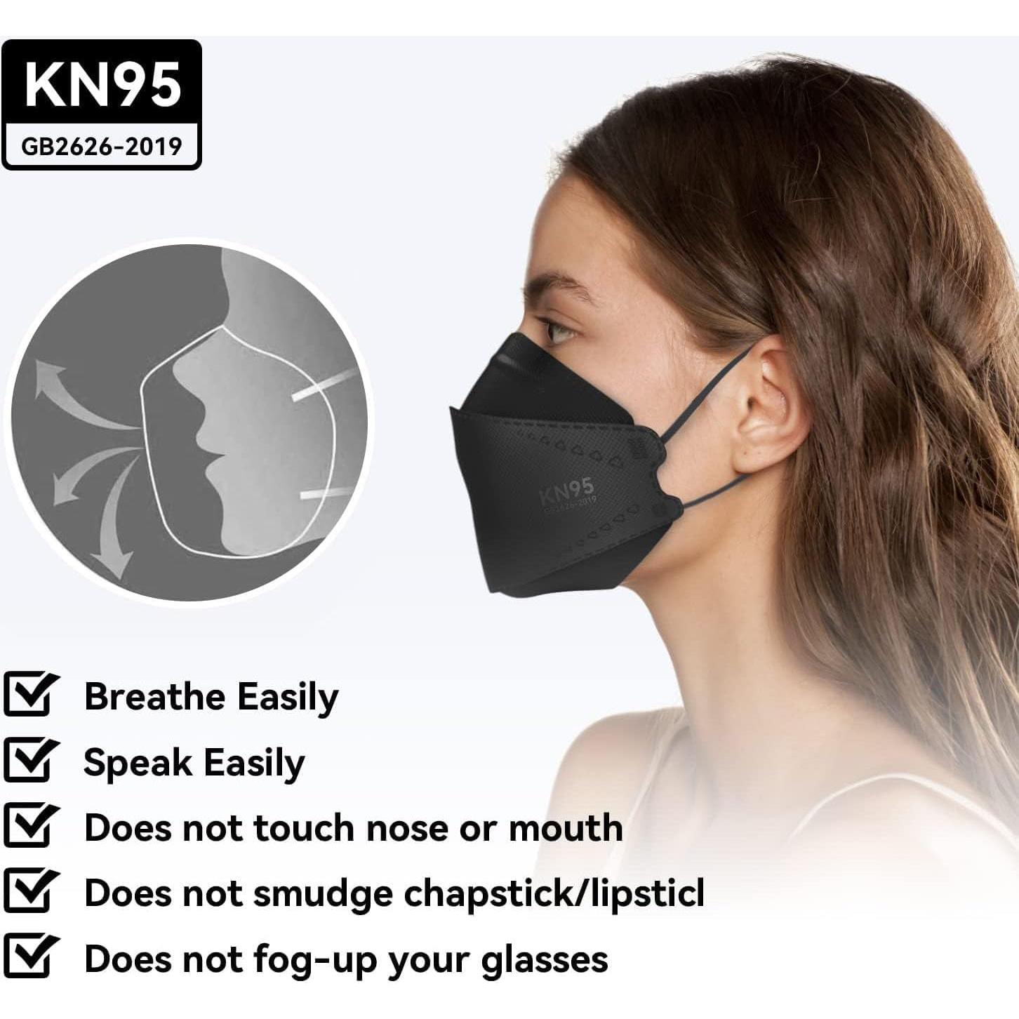 Mascarillas KN95 JUSTXO Paquete de 50, Negra, Cómodas