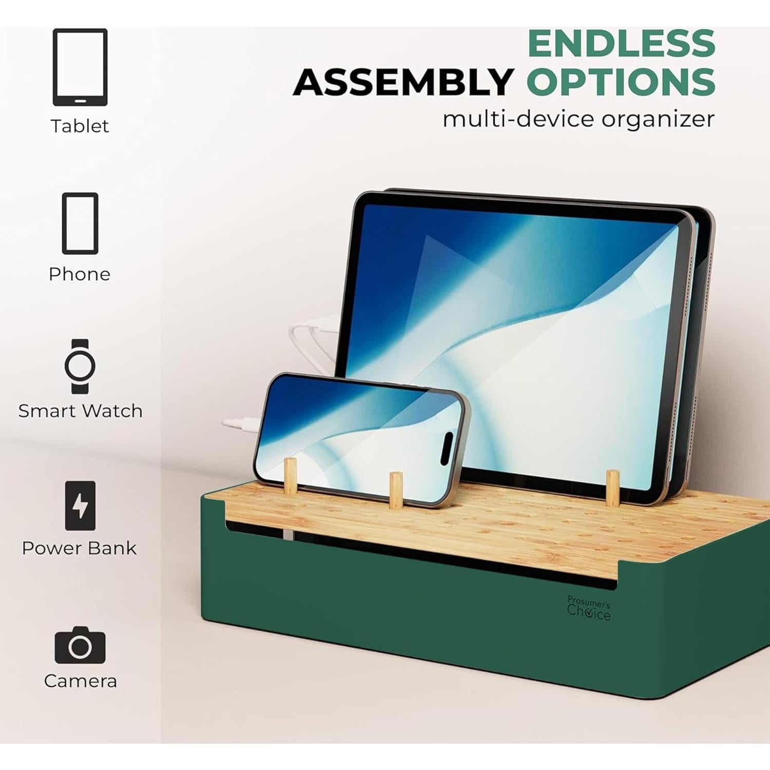 Estación de Carga de Bambú Prosumer's Choice - Organizador Múltiple