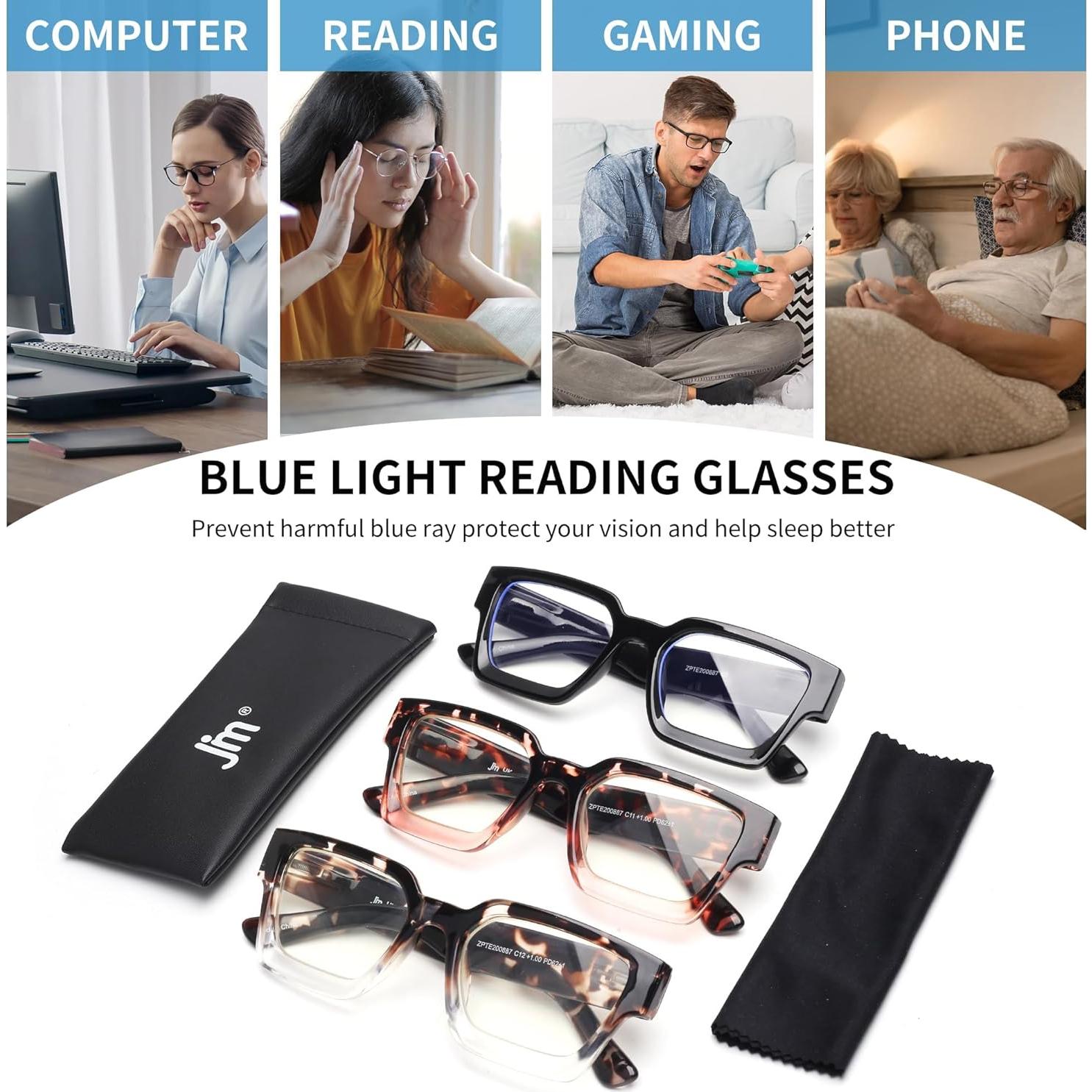 Gafas de Lectura JM 3 Paquetes Estilo Cuadrado con Filtro UV