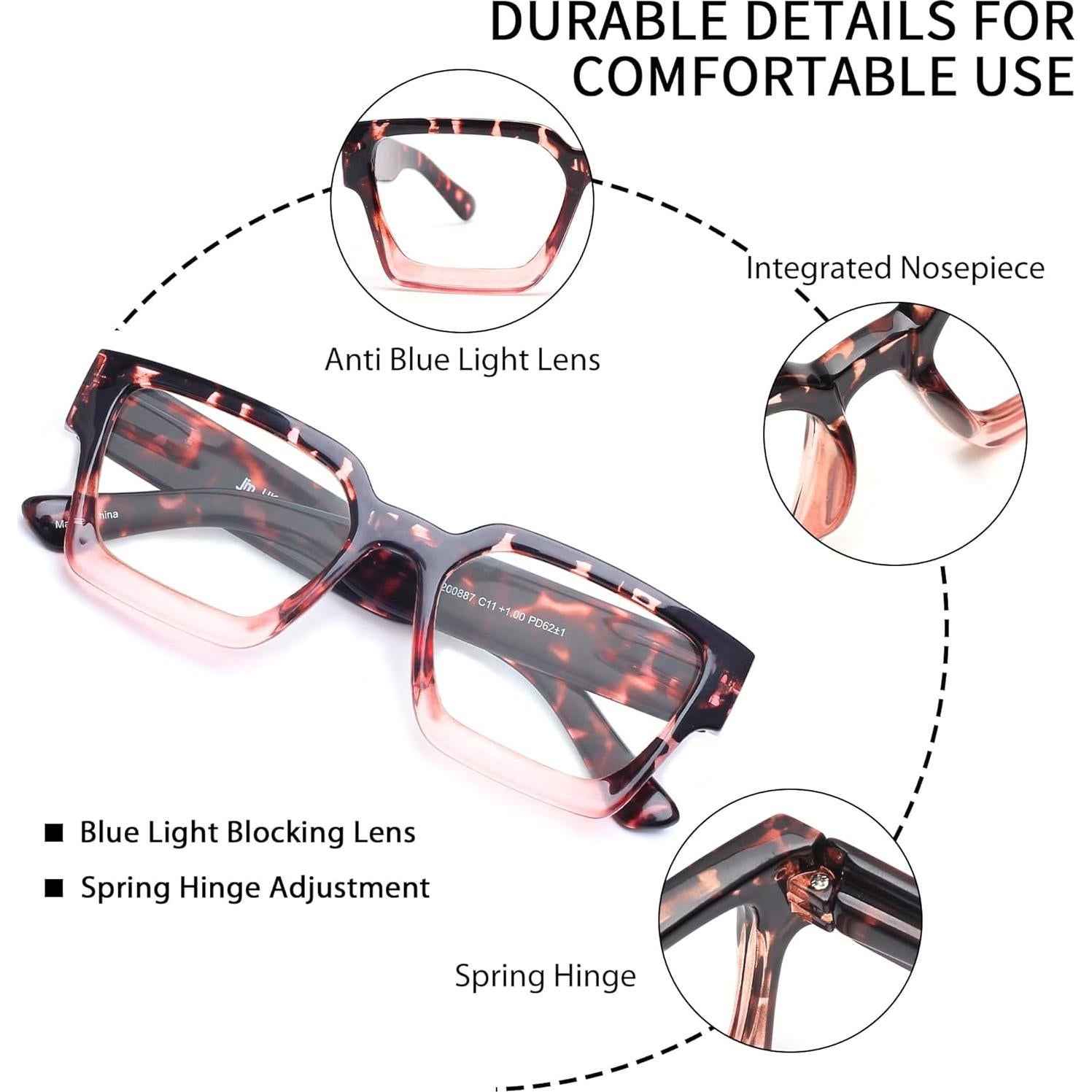 Gafas de Lectura JM 3 Paquetes Estilo Cuadrado con Luz Azul