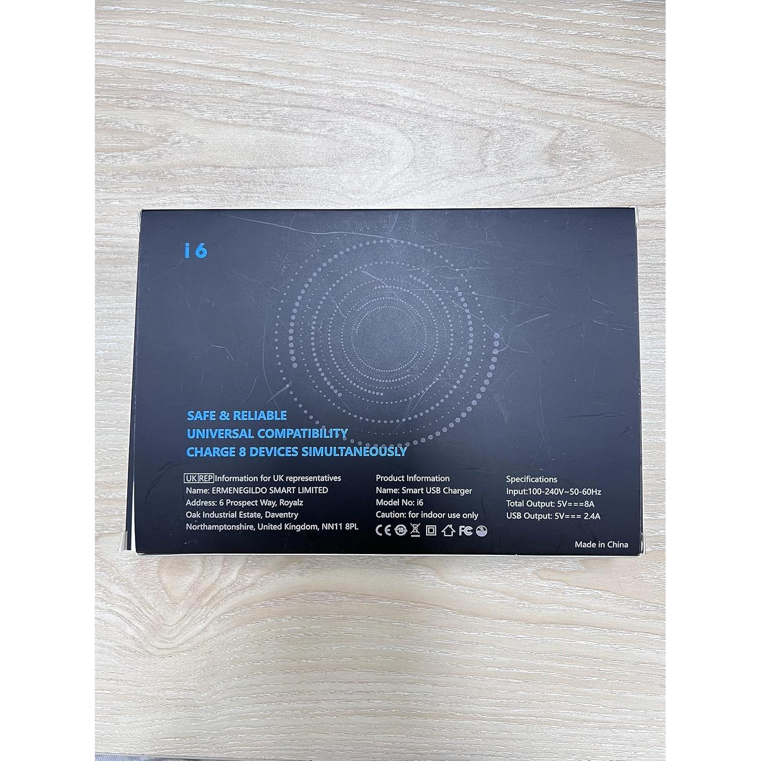 Estación de Carga USB Ziwodiv i6 8 Puertos 60W Cargador Rápido