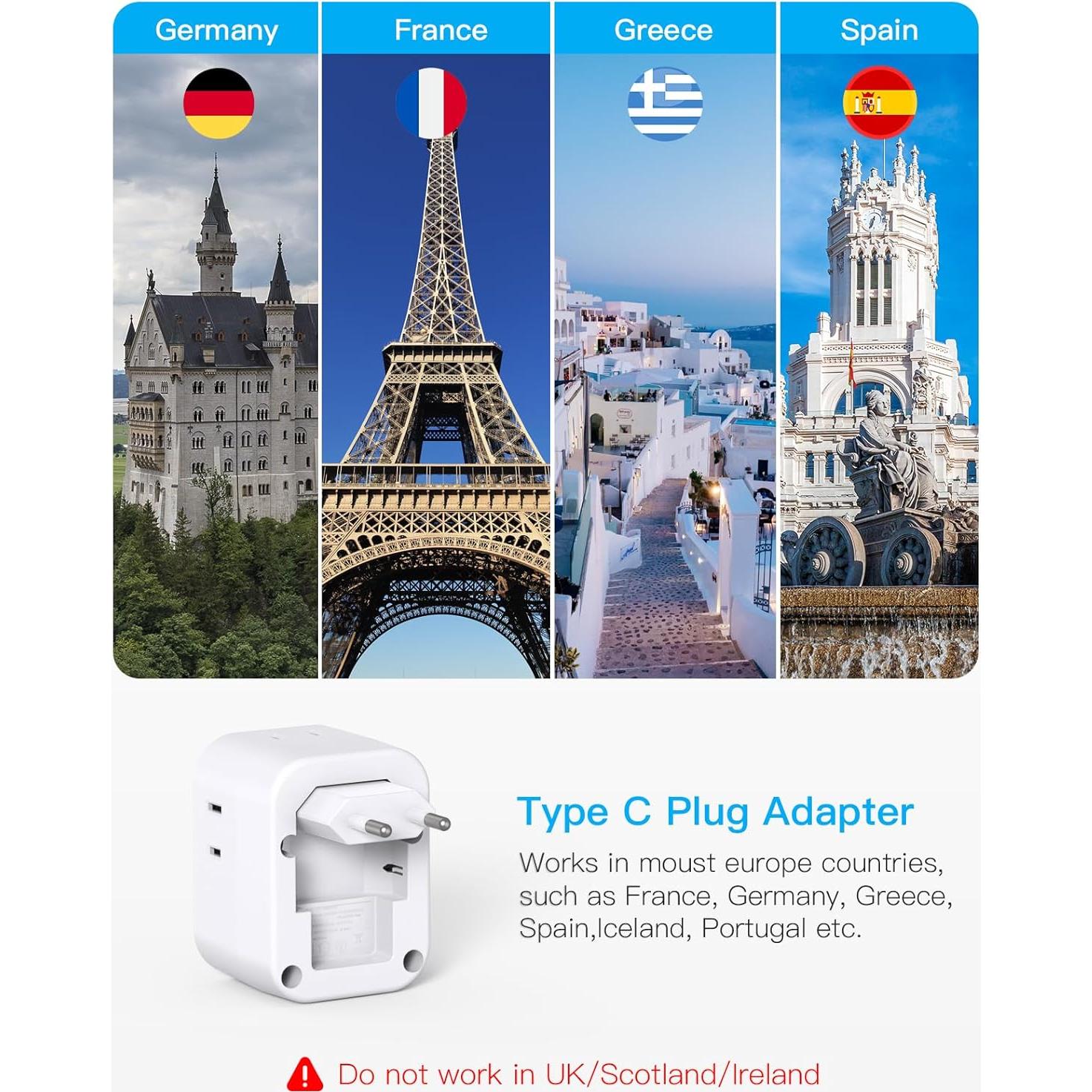 Adaptador de Enchufe de Viaje HANYCONY Tipo C 8 en 1