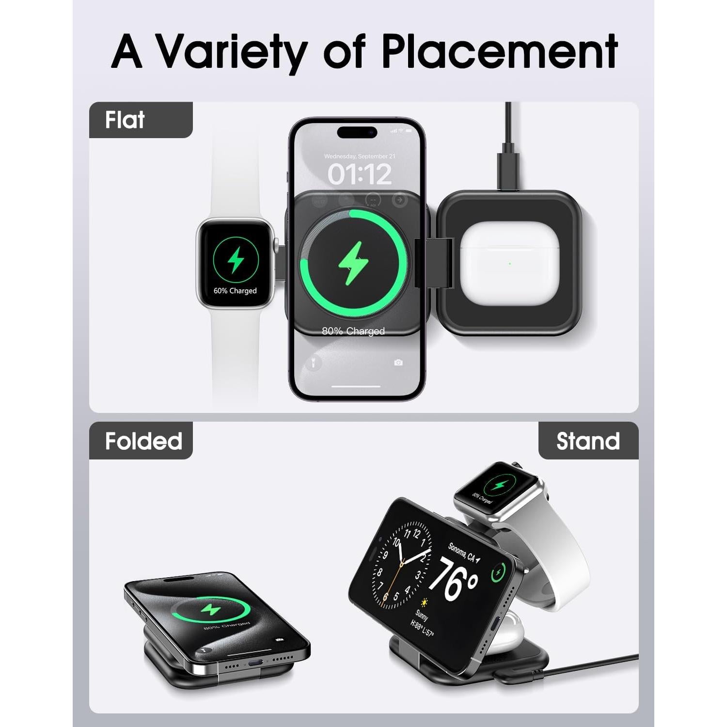 Estación de Carga 3 en 1 Magnética para Apple - Verde