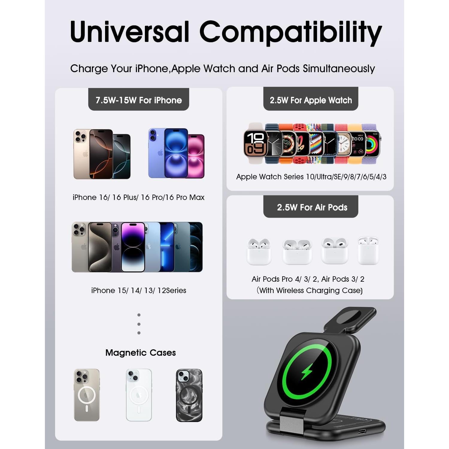 Estación de Carga 3 en 1 Magnética para Apple - Verde
