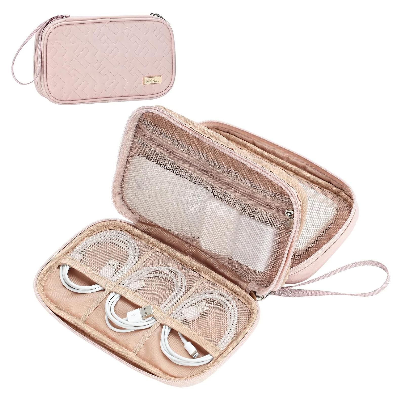 Estuche Organizador de Cables NISHEL Doble Capa Rosa