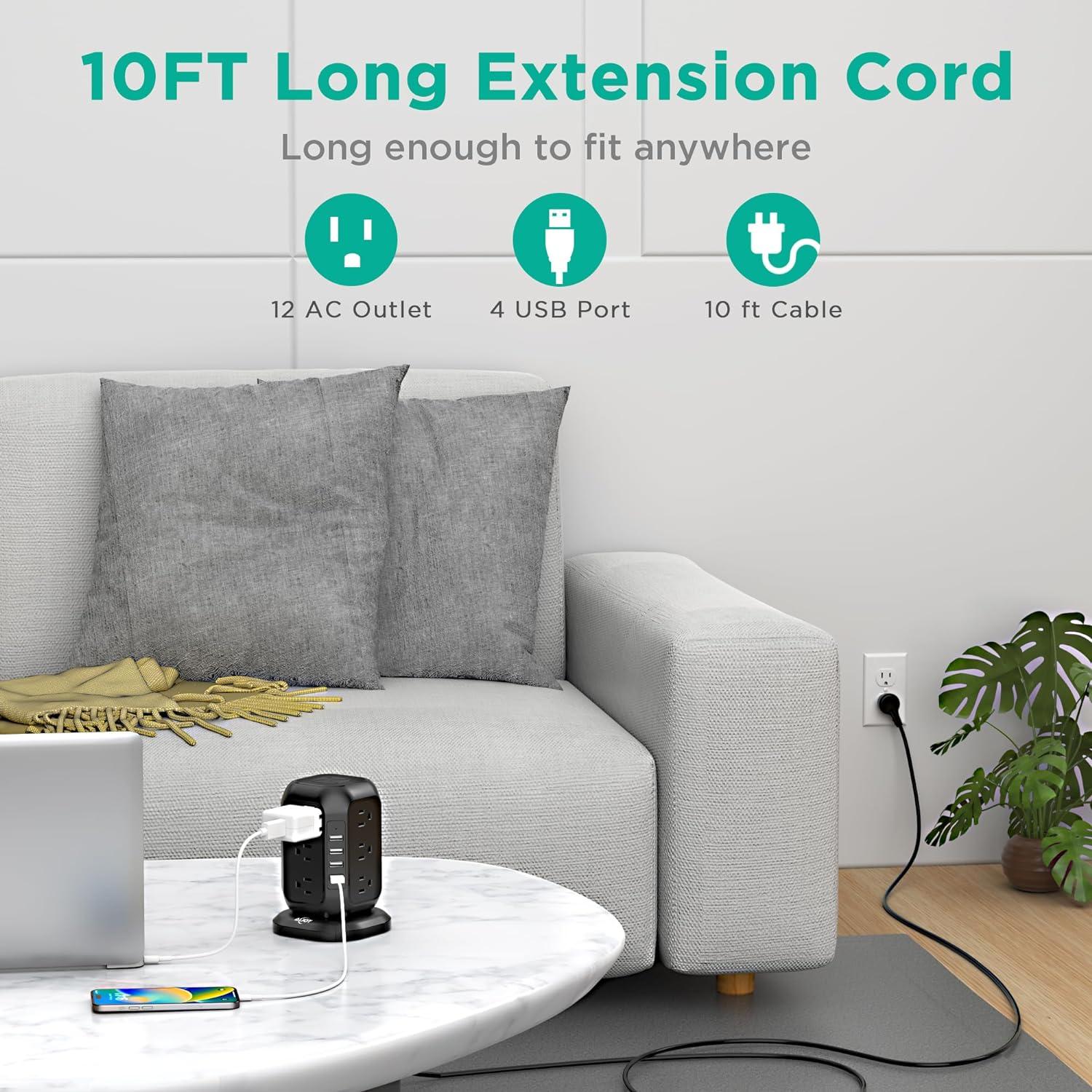 Torre Regletas AiJoy 12 Salidas AC 4 USB Carga Rápida