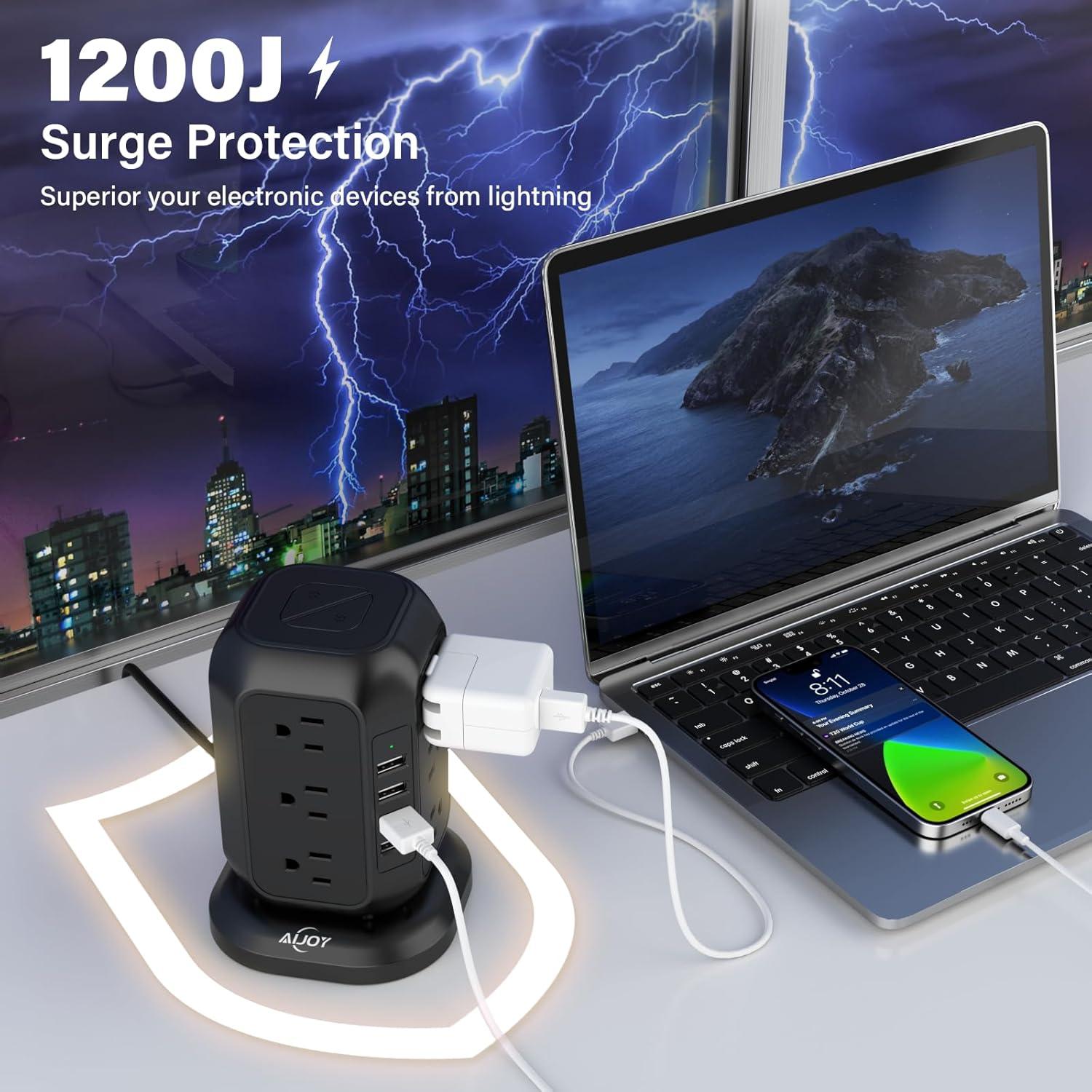 Torre Regletas AiJoy 12 Salidas AC 4 USB Carga Rápida