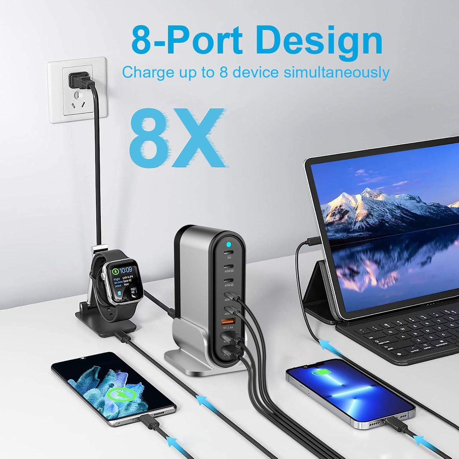 Cargador USB C 285W 8 Puertos - Estación de Carga Rápida
