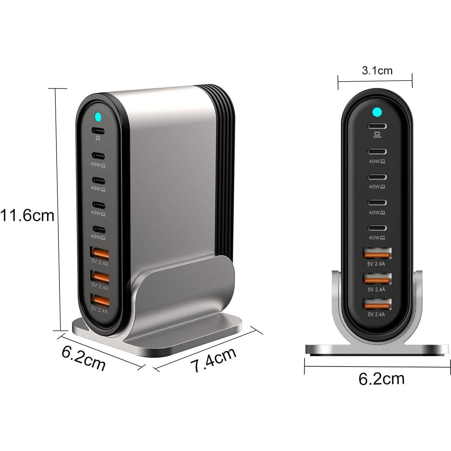 Cargador USB C 285W 8 Puertos - Estación de Carga Rápida