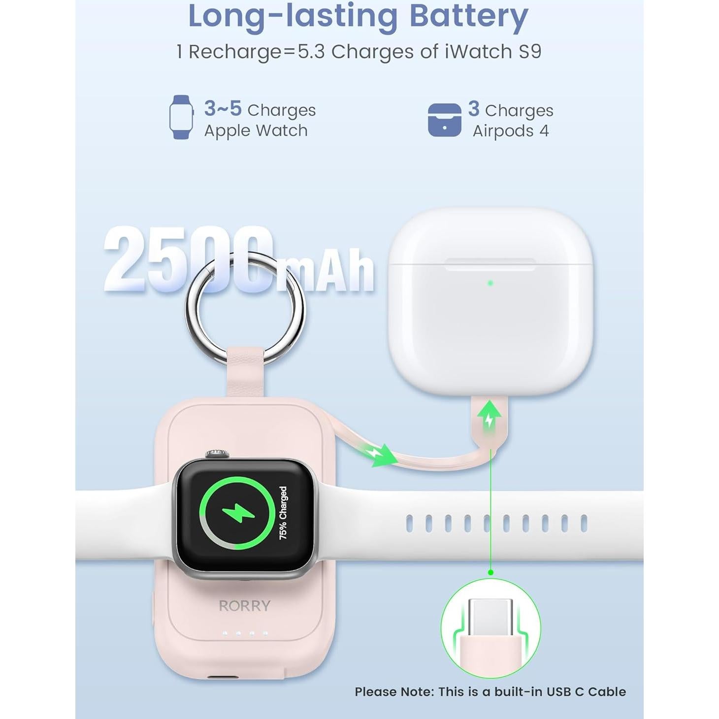 Cargador Portátil RORRY para Apple Watch 2500mAh Carga Rápida